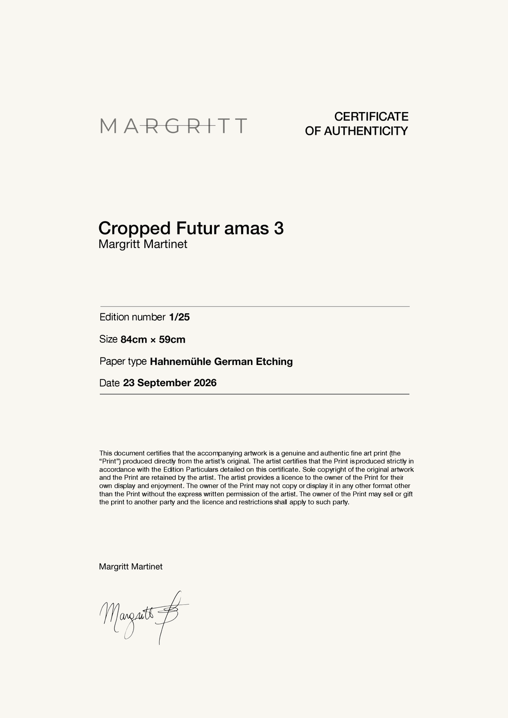Cropped Futur amas 3 — Certificate of Authenticity