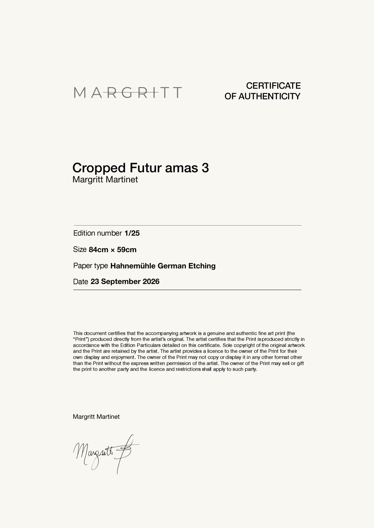 Cropped Futur amas 3 — Certificate of Authenticity