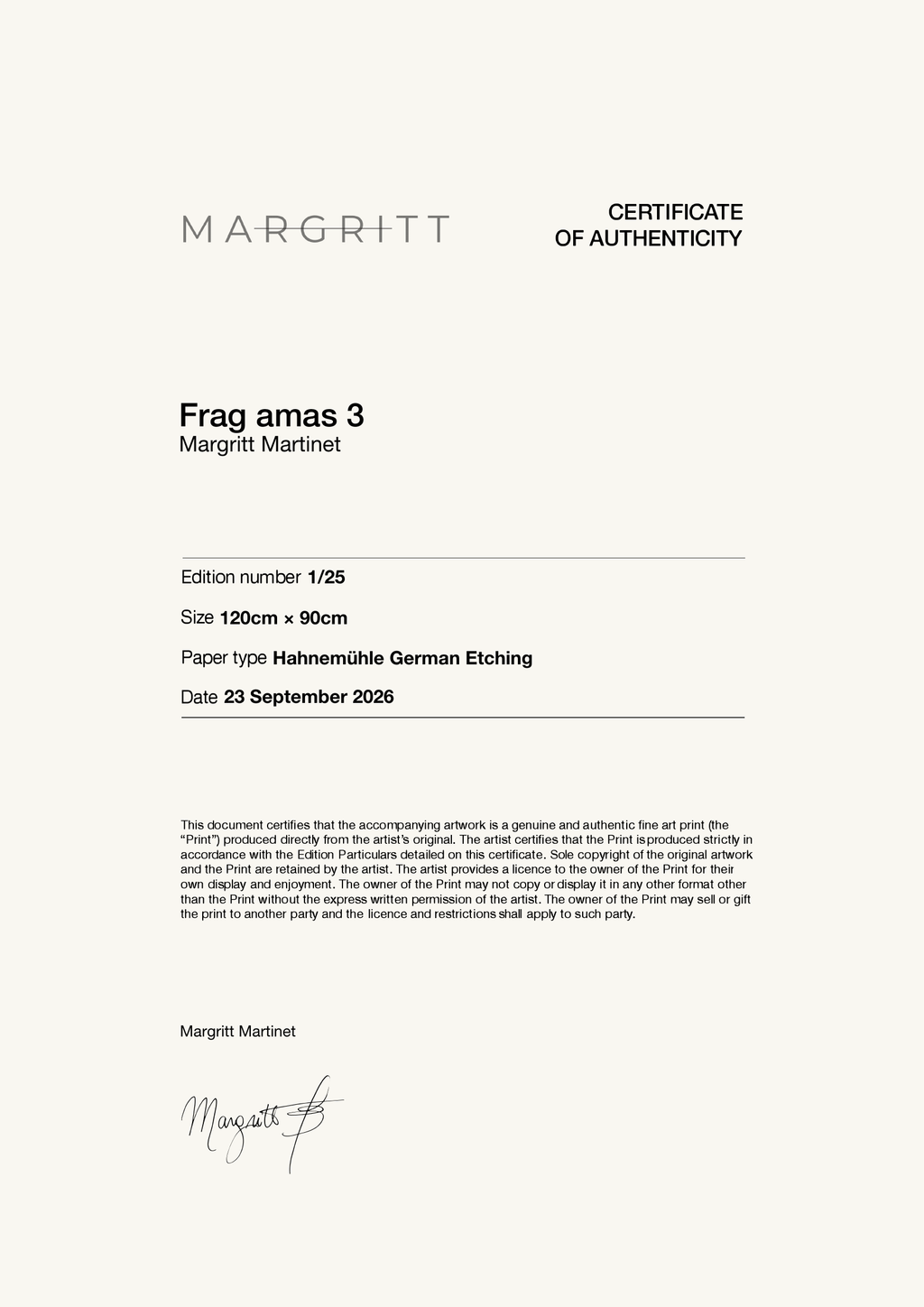 Frag amas 3 — Certificate of Authenticity