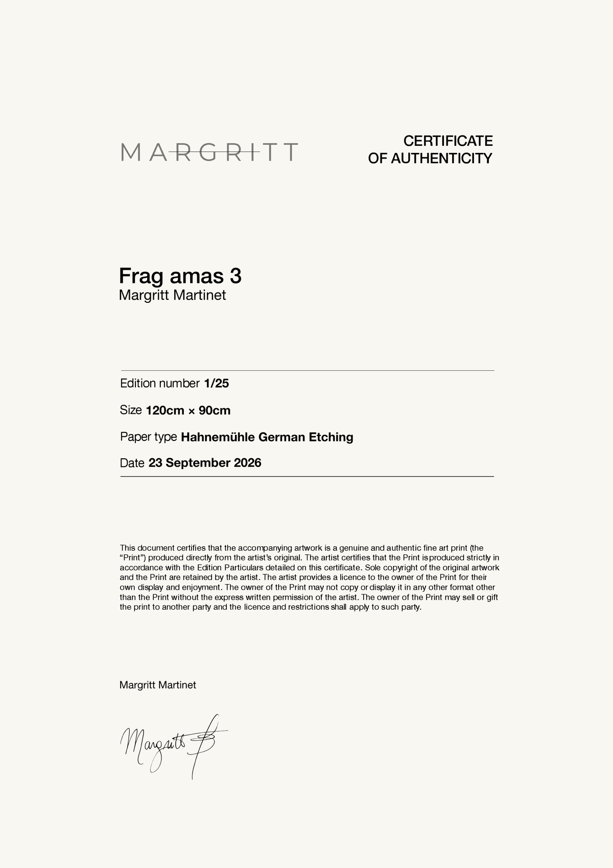 Frag amas 3 — Certificate of Authenticity